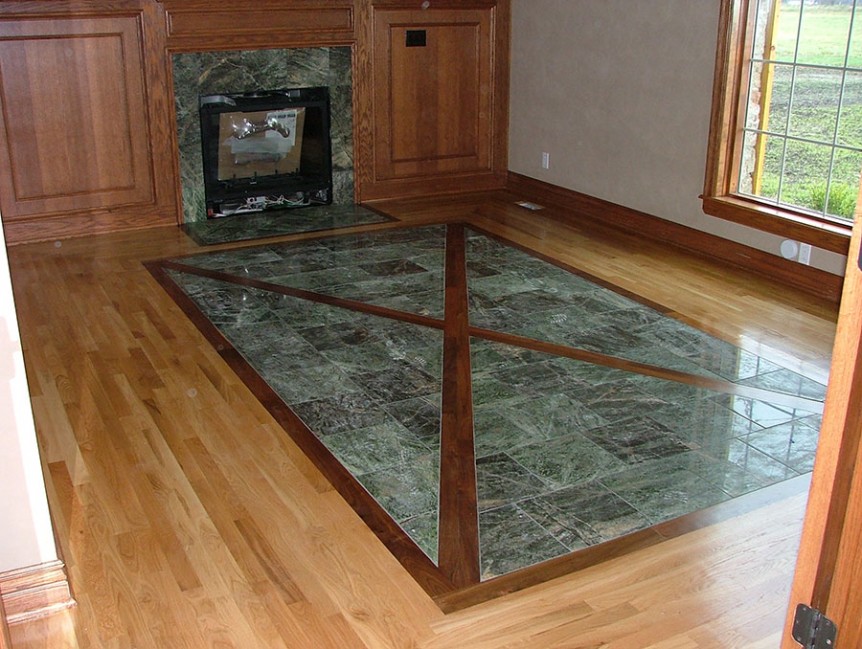 Hardwood Floor with Tile Center